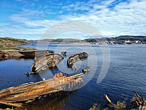 Ship graveyard in Teriberka, North of Russia