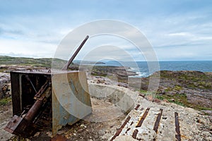 A ship gun of a coastal battery on the coast