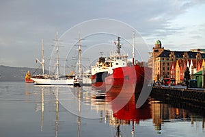 Ship in harbor, Bergen