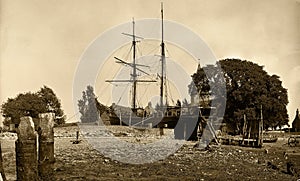 A ship harboured at Bosham 1890