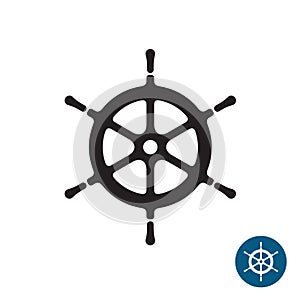 Ship helm black silhouette icon. Yacht boat rudder.