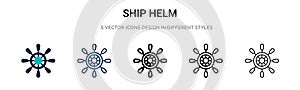Ship helm icon in filled, thin line, outline and stroke style. Vector illustration of two colored and black ship helm vector icons