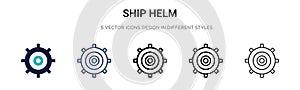Ship helm icon in filled, thin line, outline and stroke style. Vector illustration of two colored and black ship helm vector icons