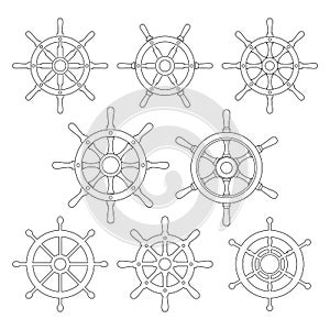 Ship Helm Vector Thin Line Icons Set