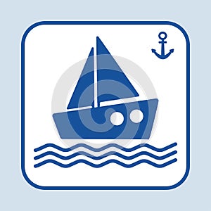 Ship icon. Sign anchor. Marine theme. Dark blue silhouette. Vector illustration