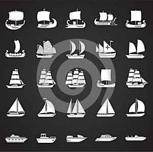 Ship icons set on black background for graphic and web design. Simple vector sign. Internet concept symbol for website