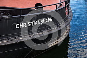 Ship with Label of Christianshavn, Copenhagen, Denmark