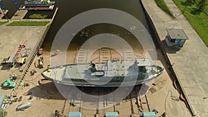 Ship Launching Harbor Wloclawek Statek Przystan Wodowanie Aerial View Poland