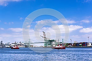 Ship loading docks in harbor