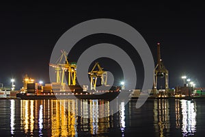 Ship loading work in the container terminal in Riga, Latvia in t