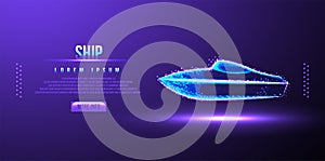 Ship low poly wireframe, vector illustration
