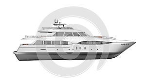 Ship, luxury boat, yacht, vessel isolated on white background, side view