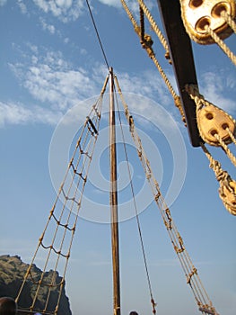 ship masts and blue sky in Koktebel