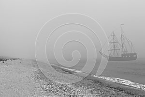 Ship in mist