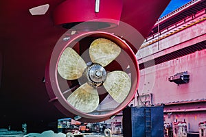 Ship Moored in floating dry dock with during water drain