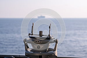 Ship navigation bearing military type on the side of the bridge when the ship is sailing