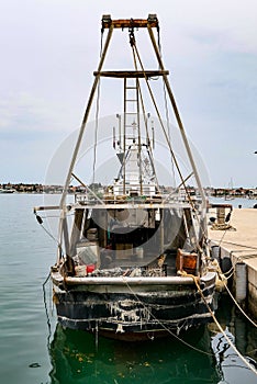 Ship parked on the coast of Umag, Croatia