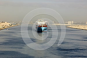 Ship passing through the Suez Canal