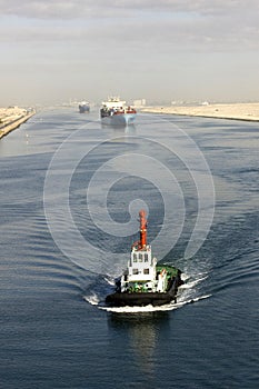 Ship passing through the Suez Canal