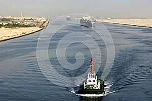 Ship passing through the Suez Canal