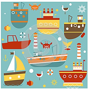 Ship pattern flat illustration seamless design