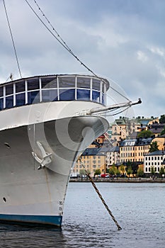 Ship at the pier in city