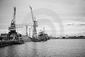 Ship and port cranes at repair area.