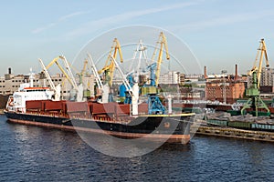 Ship in the port near the quay.