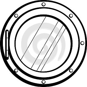 Ship porthole or scuttle black and white illustration