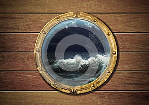 Ship porthole with storm