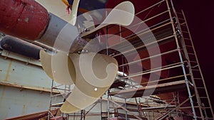 Ship propeller during drydock renovation