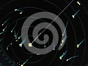 Ship radar screen with many targets from going towards ships