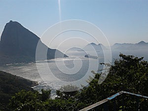 Ship and Red Beach Urca view in Duque de Caxias Fort Leme Rio de Janeiro Brazil Landscape