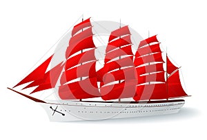 Ship with red sails (caravel)