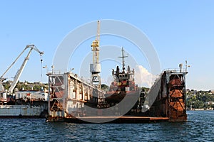 Ship repair in floating dock of Sevastopol