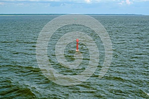 Ship road with red and green buoy in the sea. Safe movement at sea, navigation.