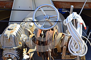 Ship rudder rope chain engine