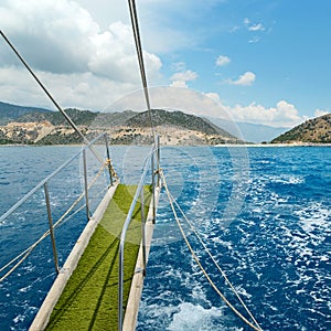 Ship's gangway on background sea