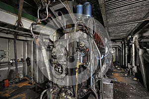 The ship's hold with diesel engine mounted on ship