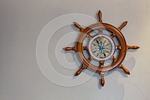 Ship`s nautical steering wheel, ravel, sea navigation