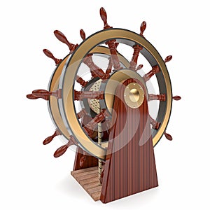 Ship`s wheel of old vessel . built in 18th century. Isolated on white background