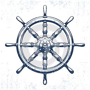 Ship's wheel vintage grunge vector illustration