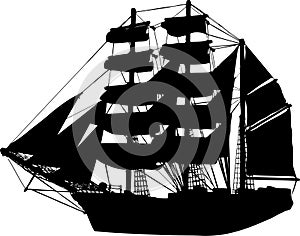 Ship Sailboat Vector Silhouette