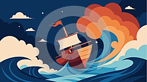 A ship sailing through rough waters symbolizing the dreamers journey through life and its challenges.. Vector photo