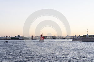 A ship with scarlet sails on the Neva.