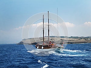 Ship on the sea around malta