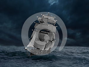 Ship in a sea storm