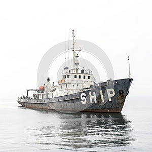 Ship with 'Ship' label isolated on white background