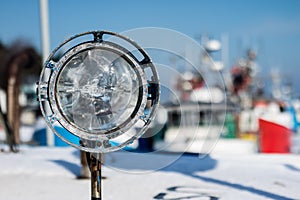 Ship signal lamp. Ship lighting on board a floating vessel in th