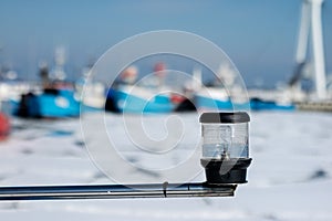 Ship signal lamp. Ship lighting on board a floating vessel in th